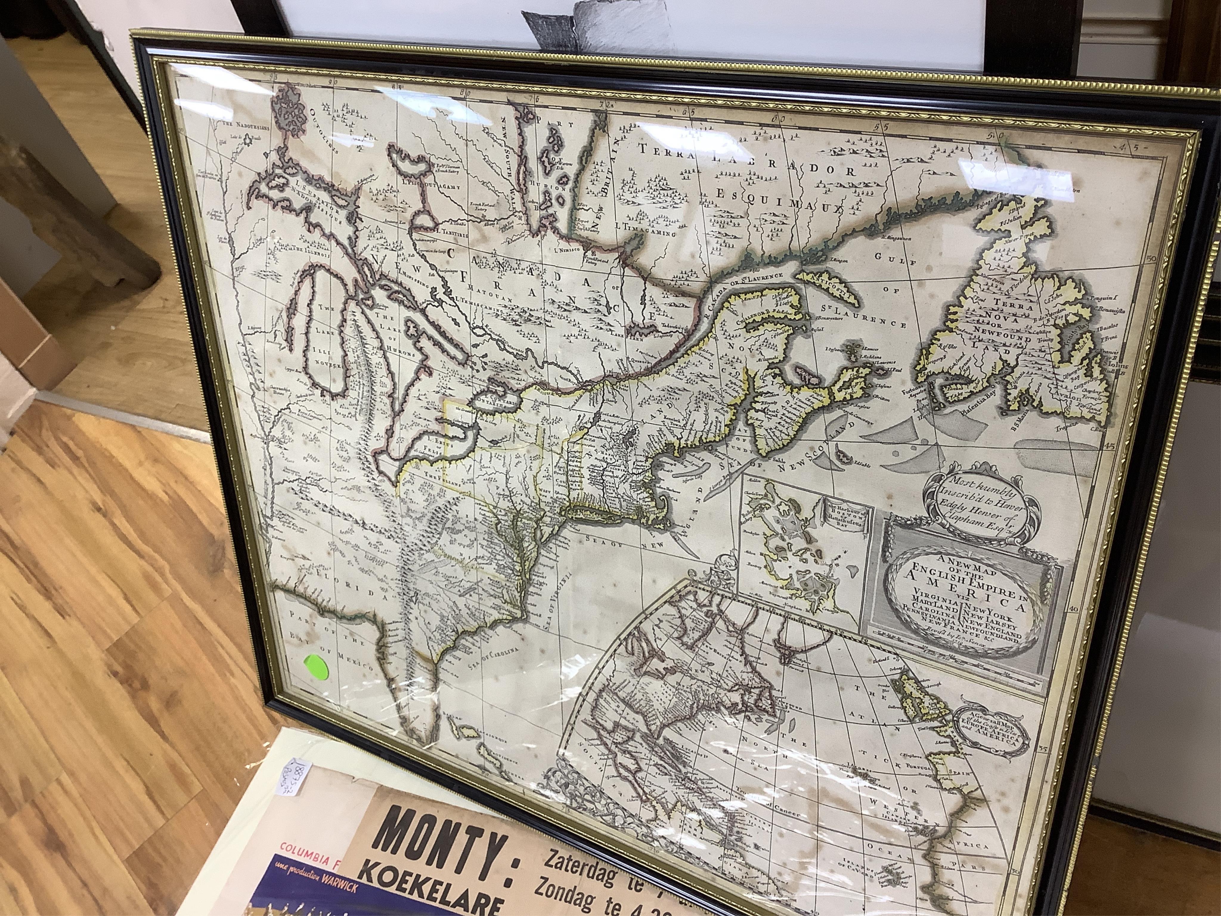 A collection of American interest maps to include: John Sennex, A map of the English Empire in America, hand coloured engraved map and one of North America, published Sept. 1st 1832 by Baldwin & Cradock